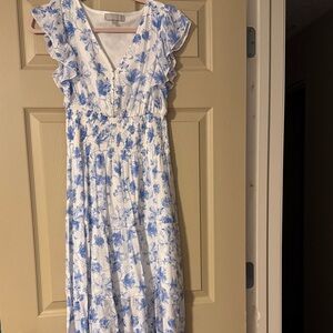 Floral Blue and White Maxi Dress